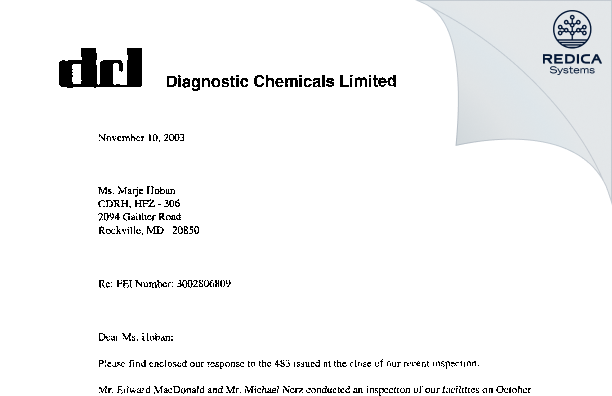 FDA 483 Response - Sekisui Diagnostics P.E.I. Inc. [Charlottetown / Canada] - Download PDF - Redica Systems