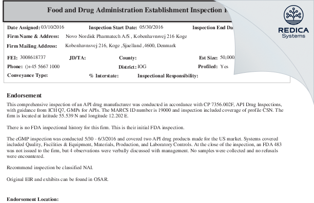 EIR - Novo Nordisk Pharmatech A/S [Koge / Denmark] - Download PDF - Redica Systems