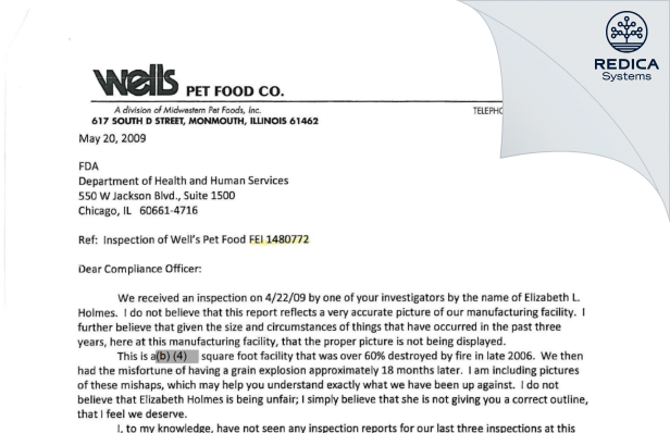 FDA 483 Response - Midwestern Pet Foods Inc. [Monmouth / United States of America] - Download PDF - Redica Systems