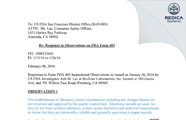 FDA 483 Response - Canyon Formulations LLC [California / United States of America] - Download PDF - Redica Systems