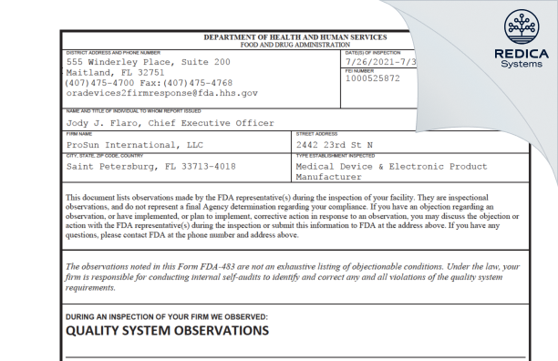 FDA 483 - J&T Health and Wellness LLC [Saint Petersburg / United States of America] - Download PDF - Redica Systems