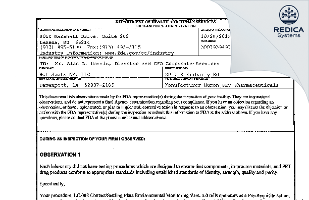 FDA 483 - Hot Shots NM, LLC [Davenport / United States of America] - Download PDF - Redica Systems