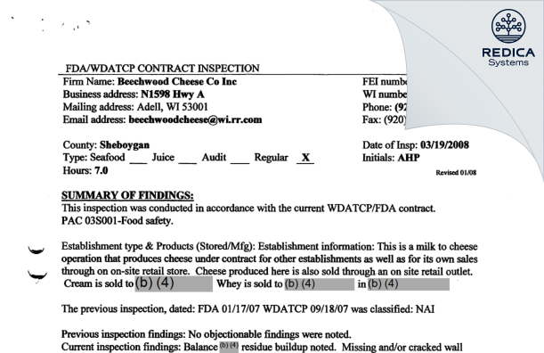 EIR - Noble View Cheese Co., Inc. [Adell / United States of America] - Download PDF - Redica Systems