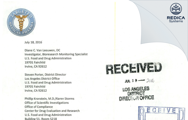 FDA 483 Response - Targeted Medical Pharma, Inc. dba Physician Therapeutics [Los Angeles / United States of America] - Download PDF - Redica Systems