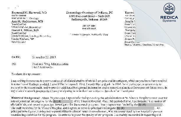 FDA 483 Response - Ruemu Birhiray [Indianapolis / United States of America] - Download PDF - Redica Systems