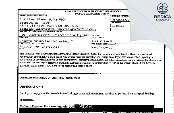 FDA 483 - Lannett Company, Inc. [Seymour / United States of America] - Download PDF - Redica Systems