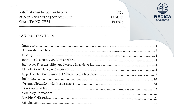 EIR - Patheon Manufacturing Services LLC [Greenville North Carolina / United States of America] - Download PDF - Redica Systems
