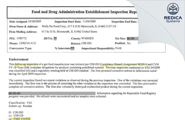 EIR - Midwestern Pet Foods Inc. [Monmouth / United States of America] - Download PDF - Redica Systems