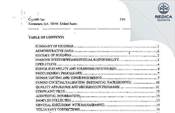 EIR - Artivion, Inc [Kennesaw / United States of America] - Download PDF - Redica Systems