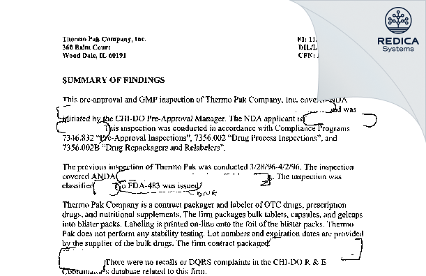 EIR - Thermo-Pak Company, Inc. [Wood Dale / United States of America] - Download PDF - Redica Systems