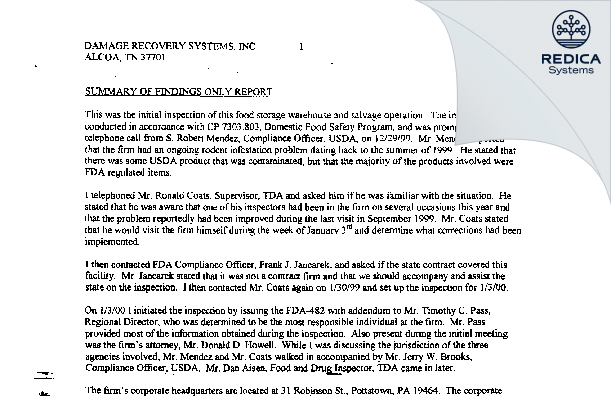 EIR - DRS Returns, Llc. [Alcoa / United States of America] - Download PDF - Redica Systems
