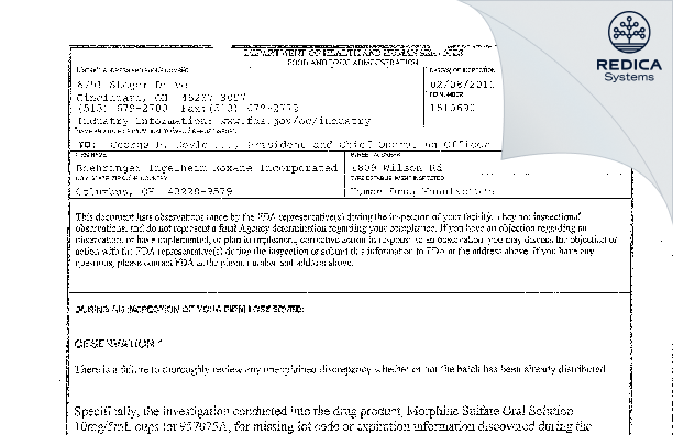 FDA 483 - West-Ward Columbus Inc. [Columbus / United States of America] - Download PDF - Redica Systems