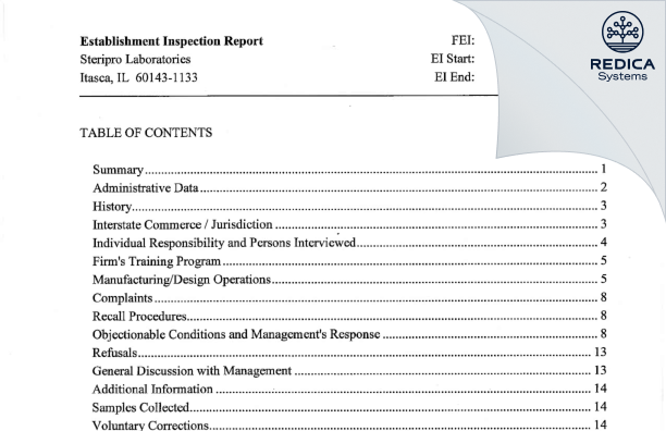 EIR - Nelson Laboratories, LLC [Itasca / United States of America] - Download PDF - Redica Systems