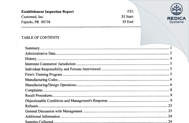 EIR - Customed, Inc [Fajardo / United States of America] - Download PDF - Redica Systems