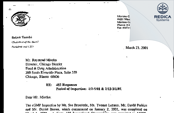 FDA 483 Response - Morton Grove Pharmaceuticals, Inc. [Morton Grove / United States of America] - Download PDF - Redica Systems