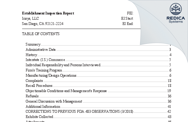 EIR - Societal CDMO San Diego, LLC [San Diego / United States of America] - Download PDF - Redica Systems