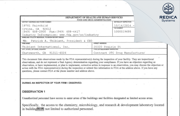 FDA 483 - kdc/one Chatsworth, Inc. [Chatsworth California / United States of America] - Download PDF - Redica Systems