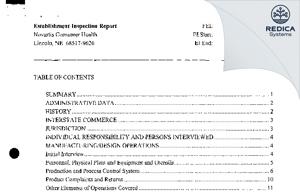 EIR - GSK Consumer Health, Inc. [Lincoln / United States of America] - Download PDF - Redica Systems