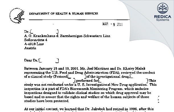FDA 483 Response - Dr. H. Jakubek [Linz / Austria] - Download PDF - Redica Systems