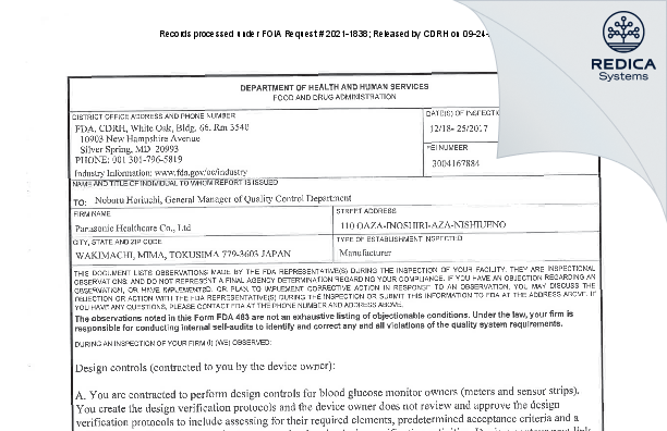 FDA 483 - PHC Corporation [Mima / Japan] - Download PDF - Redica Systems