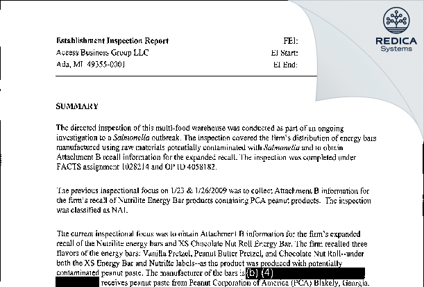 EIR - Access Business Group LLC [Ada / United States of America] - Download PDF - Redica Systems