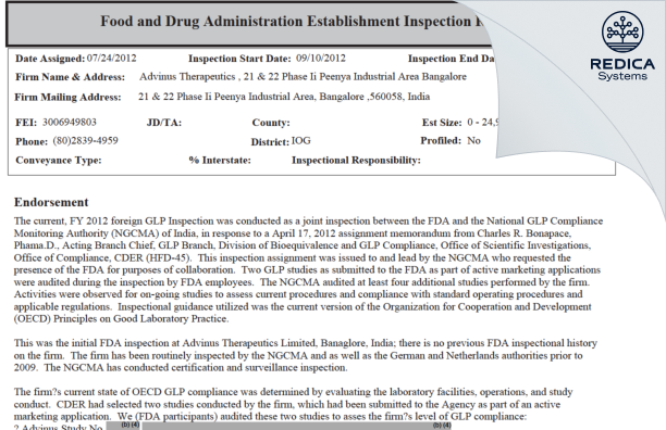EIR - ADGYL LIFESCIENCES PRIVATE LIMITED [India / India] - Download PDF - Redica Systems