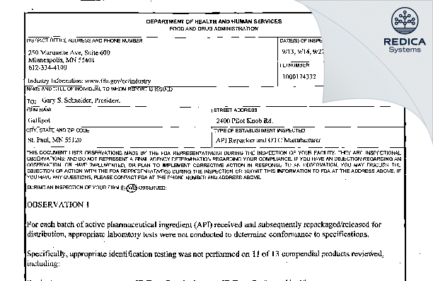 FDA 483 - Fagron Inc [St Paul / United States of America] - Download PDF - Redica Systems