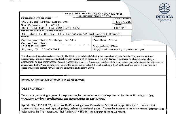 FDA 483 - Vi-Jon, LLC [Smyrna / United States of America] - Download PDF - Redica Systems