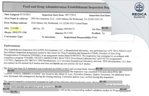 EIR - PPD Development, L.P. [Virginia / United States of America] - Download PDF - Redica Systems