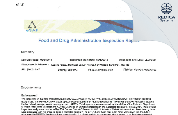 FDA 483 - Leprino Foods Company [Fort Morgan / United States of America] - Download PDF - Redica Systems