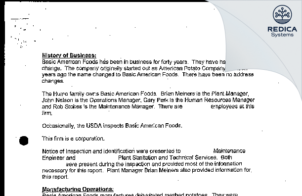 EIR - Basic American Foods [Moses Lake / United States of America] - Download PDF - Redica Systems