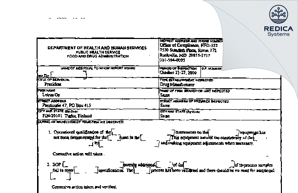 FDA 483 - Bayer Oy [Turku / Finland] - Download PDF - Redica Systems