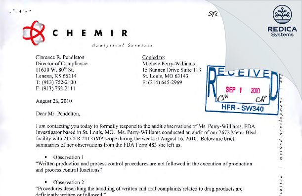 FDA 483 Response - Eurofins EAG Materials Science, LLC [Maryland Heights / United States of America] - Download PDF - Redica Systems