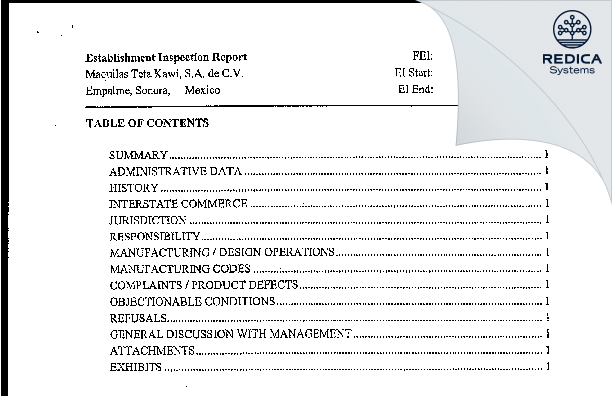 EIR - Maquilas Teta Kawi, S.A. de C.V. - Dept. Precision Interconn [Guaymas / Mexico] - Download PDF - Redica Systems