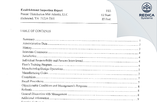 EIR - Linde Gas & Equipment Inc. [Virginia / United States of America] - Download PDF - Redica Systems