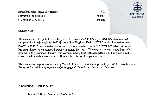 EIR - First Boston Pharma LLC [Gloucester / United States of America] - Download PDF - Redica Systems