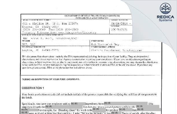 FDA 483 - UST MFG, LLC [Layton / United States of America] - Download PDF - Redica Systems