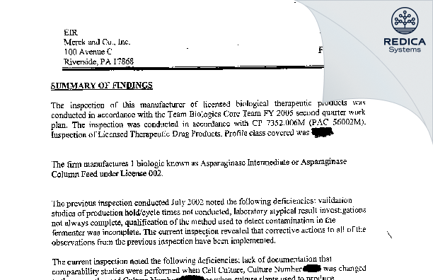 EIR - Cherokee Pharmaceuticals LLC [Riverside / United States of America] - Download PDF - Redica Systems