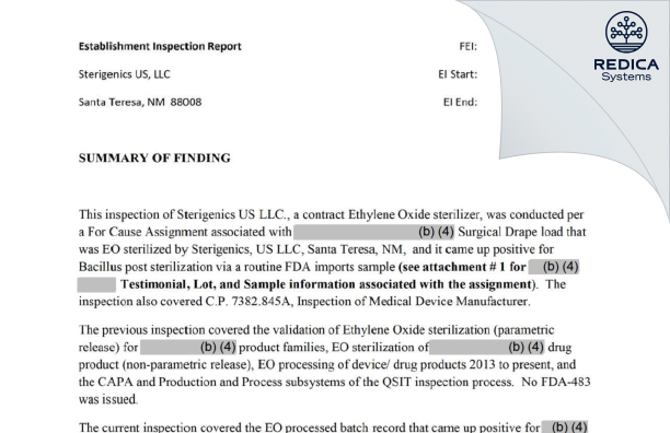 EIR - Sterigenics U.S., LLC [Mexico / United States of America] - Download PDF - Redica Systems