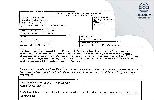 FDA 483 - Acra Cut, Inc. [Acton / United States of America] - Download PDF - Redica Systems