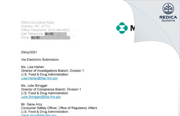 FDA 483 Response - Merck Sharp & Dohme LLC [Durham / United States of America] - Download PDF - Redica Systems