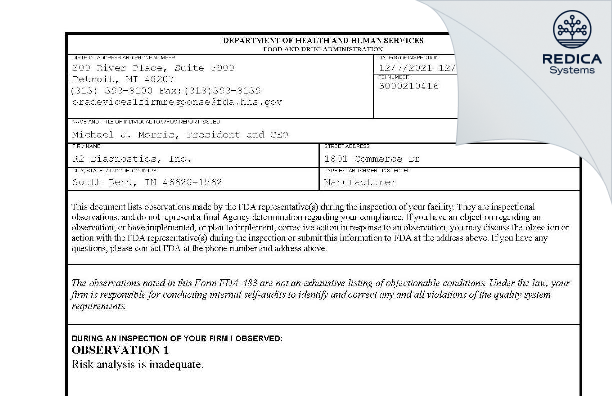 FDA 483 - R2 Diagnostics, Inc. [South Bend / United States of America] - Download PDF - Redica Systems