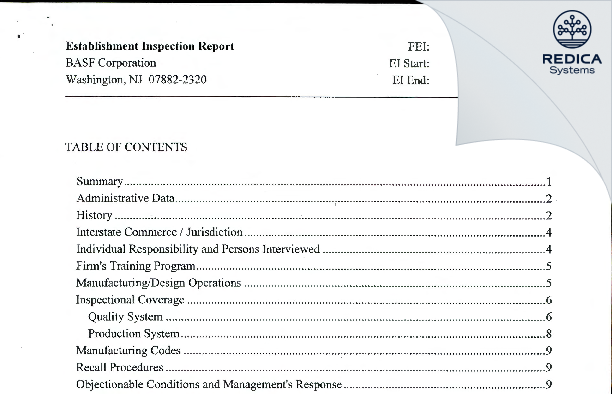 EIR - BASF Corporation [Jersey / United States of America] - Download PDF - Redica Systems