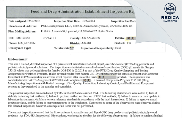 EIR - P & L Development, LLC [California / United States of America] - Download PDF - Redica Systems