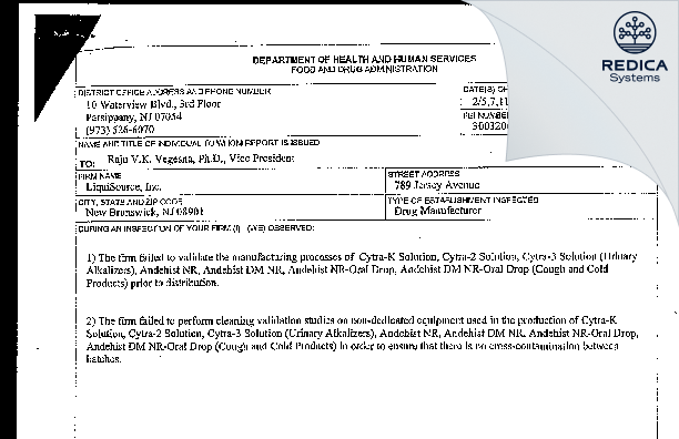 FDA 483 - Able Laboratories, Inc. [New Brunswick / United States of America] - Download PDF - Redica Systems
