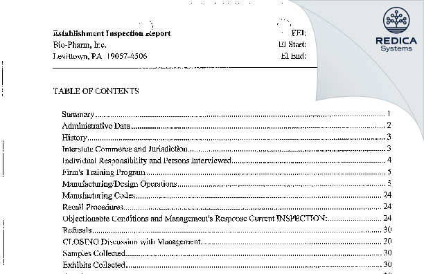 EIR - Torrent Pharma Inc. [Levittown / United States of America] - Download PDF - Redica Systems