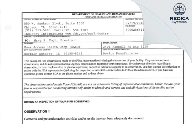 FDA 483 - PWNHealth Chicago LLC. [Hoffman Estates / United States of America] - Download PDF - Redica Systems
