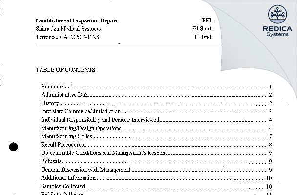 EIR - Shimadzu Medical Systems [Torrance / United States of America] - Download PDF - Redica Systems