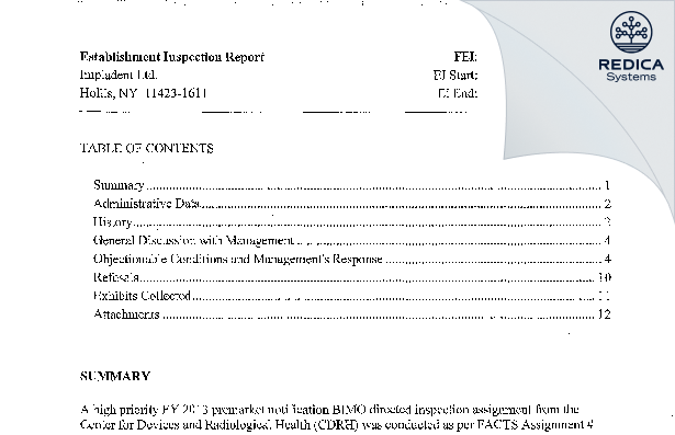 EIR - Impladent Ltd. [Jamaica / United States of America] - Download PDF - Redica Systems
