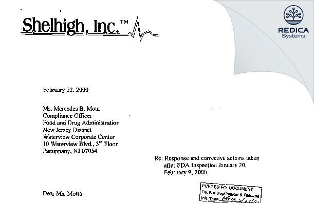 FDA 483 Response - Shelhigh, Inc. [Union / United States of America] - Download PDF - Redica Systems
